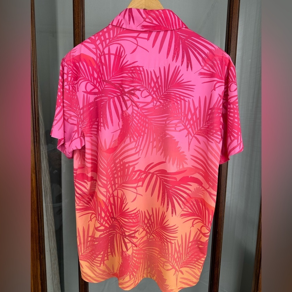Birdie Bound Polo Shirt Medium Pink Tropical Performance Golf Stretch Casual‎ - Picture 5 of 7